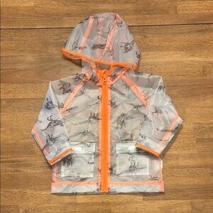 Kids Dinosaur Print Rain Jacket - Orange Trim